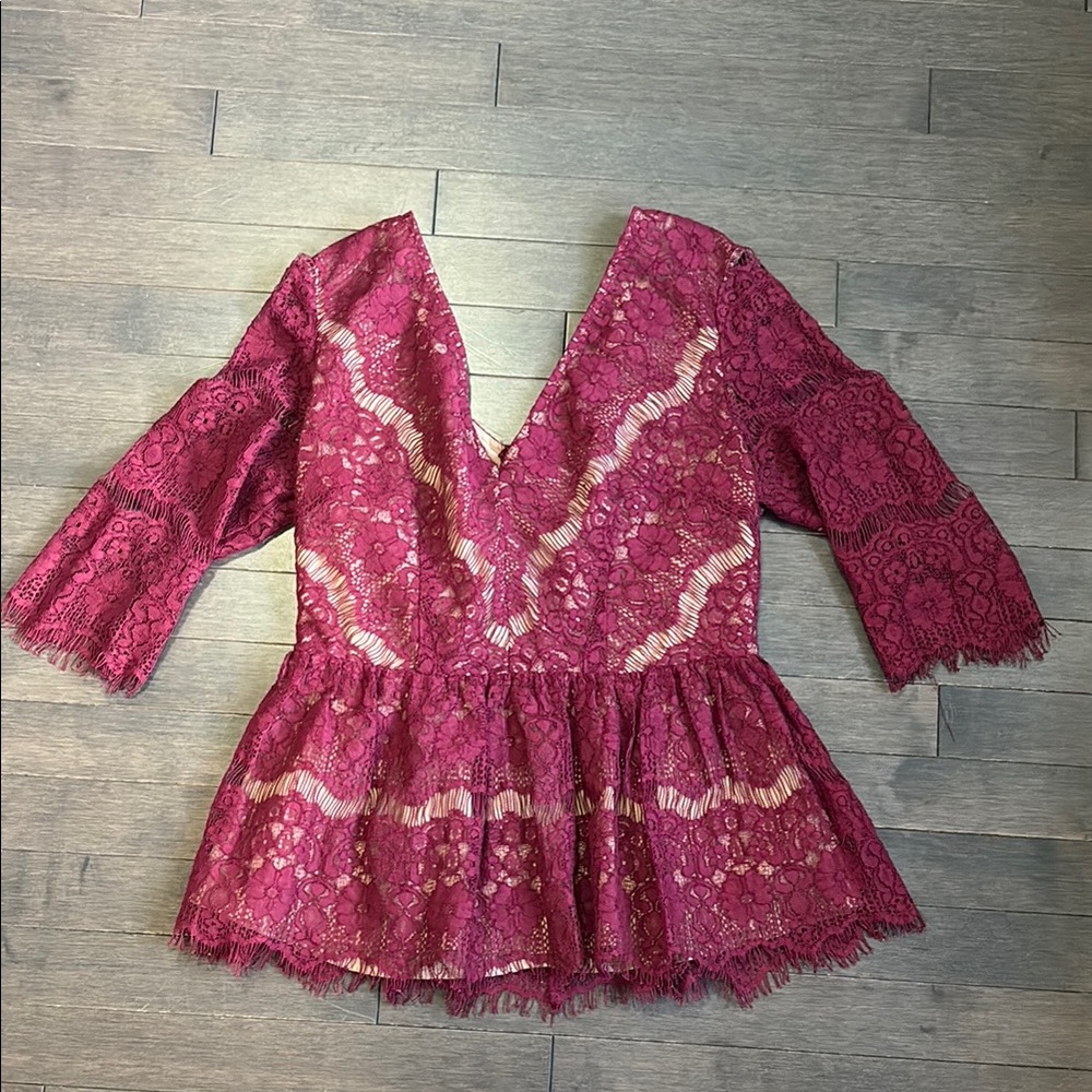 Anthropologie Maeve Embroidered Burgundy Medium Sleeved Top Women’s M